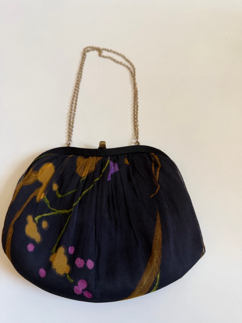 Morris Moskowitz vintage Black Floral Evening Handbag with Chain Strap